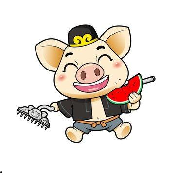 卡通猪吃瓜可爱,萌态可掬萌翻网友